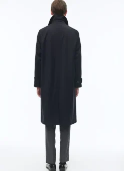 Fursac Wool Coat With Shirt Collar Navy Blue - Tartan Lining Best Sale