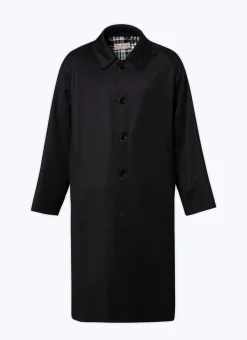 Fursac Wool Coat With Shirt Collar Navy Blue - Tartan Lining Best Sale