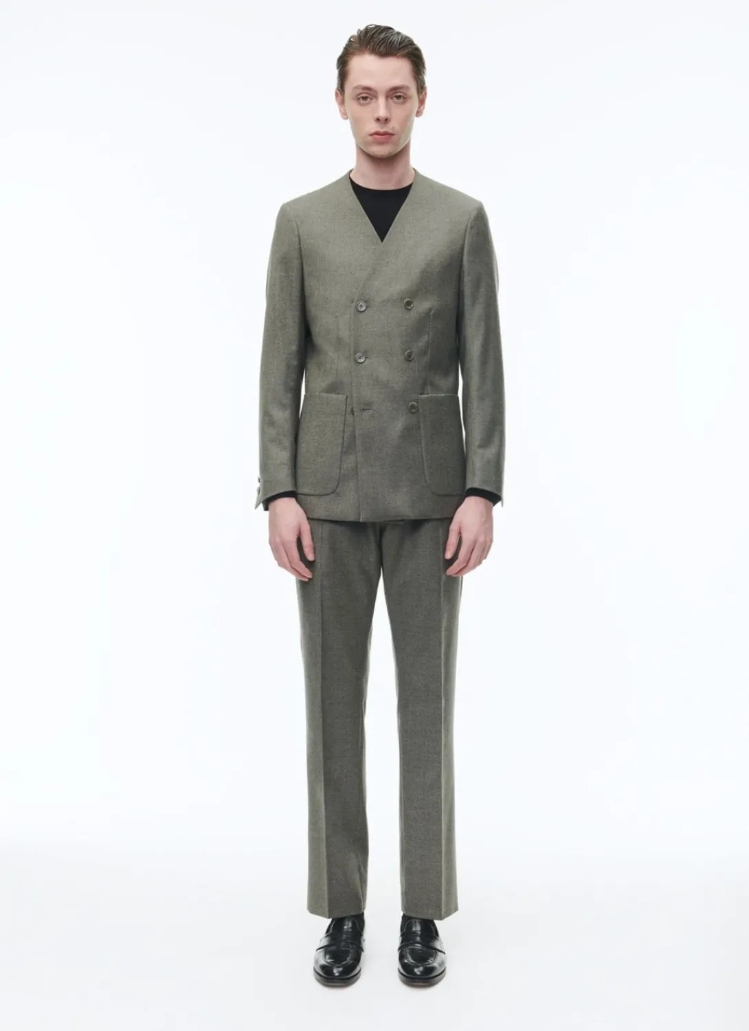 Fursac Wool Collarless Double-Breasted Suit Bronze Sale
