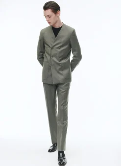 Fursac Wool Collarless Double-Breasted Suit Bronze Sale