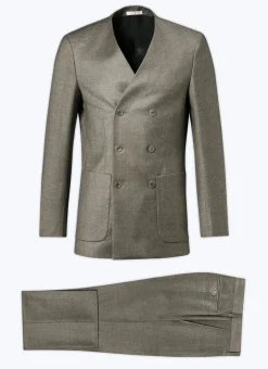 Fursac Wool Collarless Double-Breasted Suit Bronze Sale