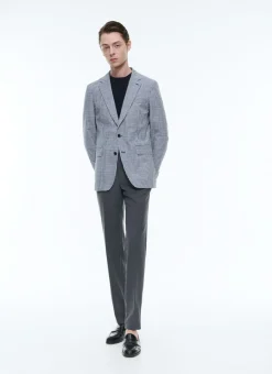 Fursac Wool, Cotton And Linen Jacket White And Dark Blue Gingham Pattern Outlet