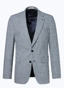 Fursac Wool, Cotton And Linen Jacket White And Dark Blue Gingham Pattern Outlet