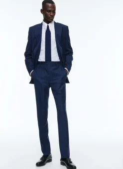 Fursac Wool Double-Breasted Striped Suit Blue - Tone On Tone Large Stripes Fashion