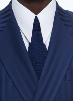 Fursac Wool Double-Breasted Striped Suit Blue - Tone On Tone Large Stripes Fashion