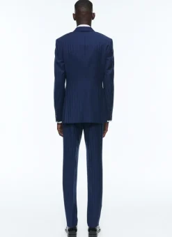 Fursac Wool Double-Breasted Striped Suit Blue - Tone On Tone Large Stripes Fashion