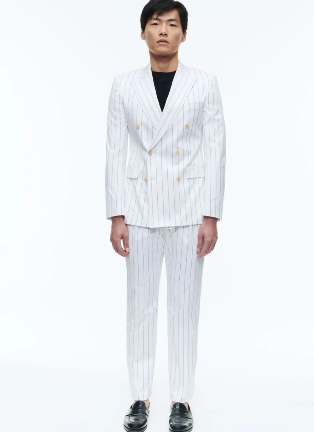 Fursac Wool Double-Breasted Striped Suit White - Navy Blue Stripes Cheap