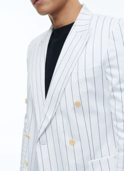 Fursac Wool Double-Breasted Striped Suit White - Navy Blue Stripes Cheap