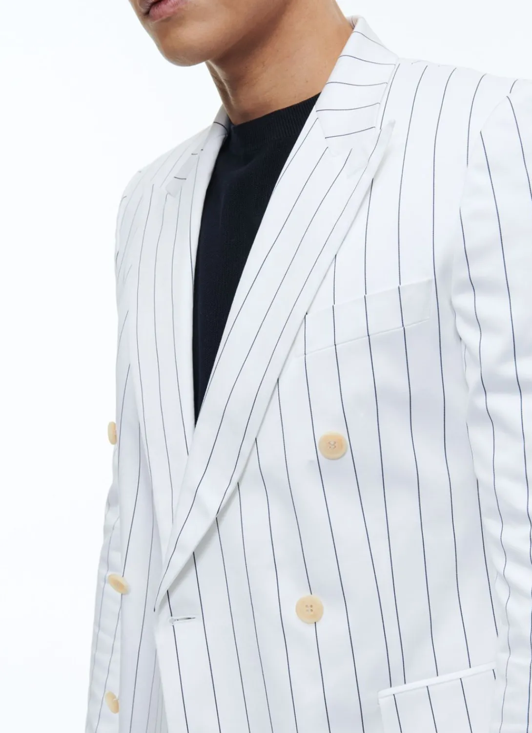Fursac Wool Double-Breasted Striped Suit White - Navy Blue Stripes Cheap