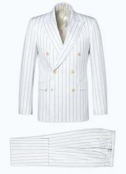 Fursac Wool Double-Breasted Striped Suit White - Navy Blue Stripes Cheap