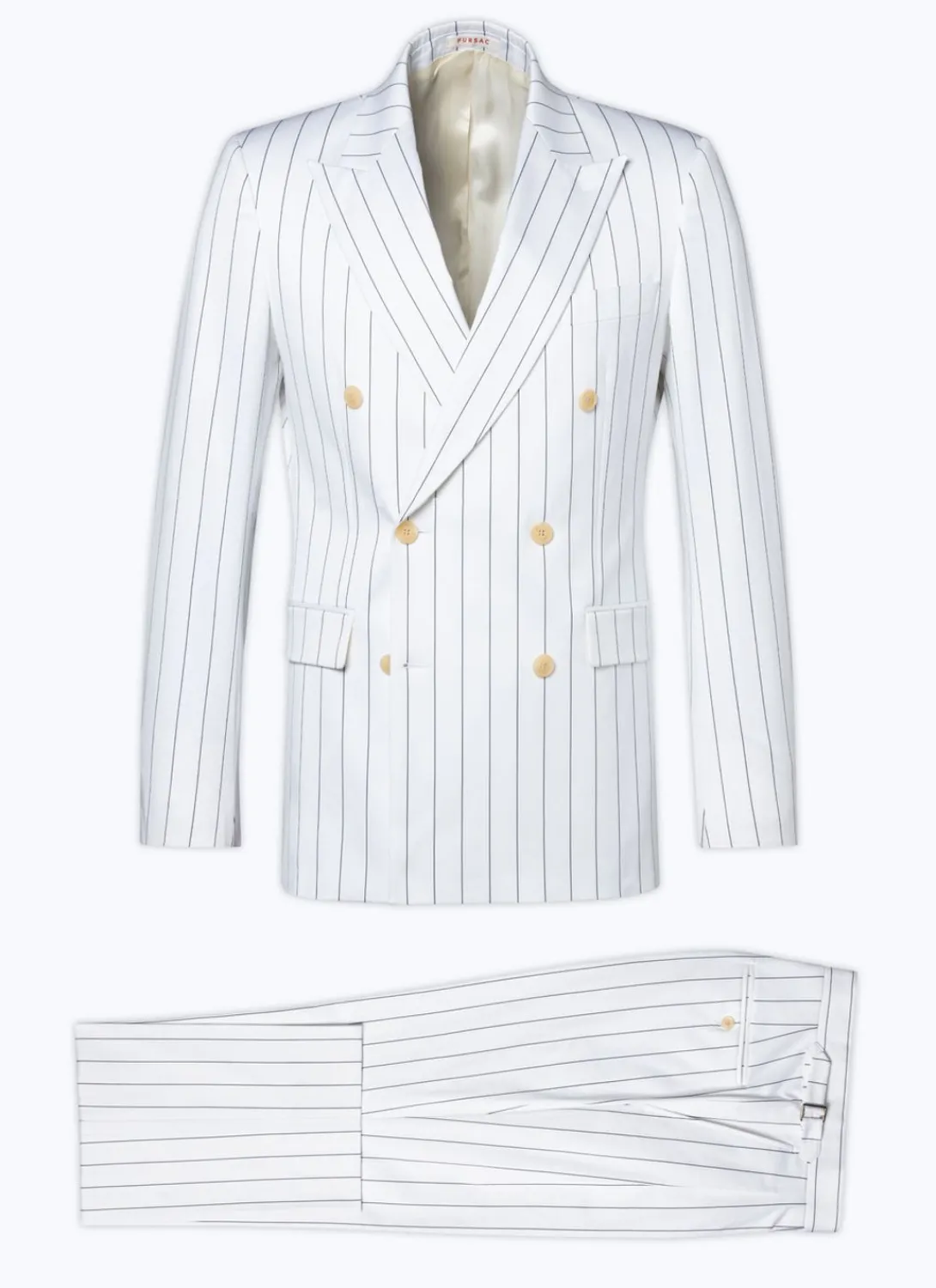 Fursac Wool Double-Breasted Striped Suit White - Navy Blue Stripes Cheap