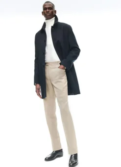 Fursac Woolen Cloth Coat With Officer Collar Navy Blue Best Sale