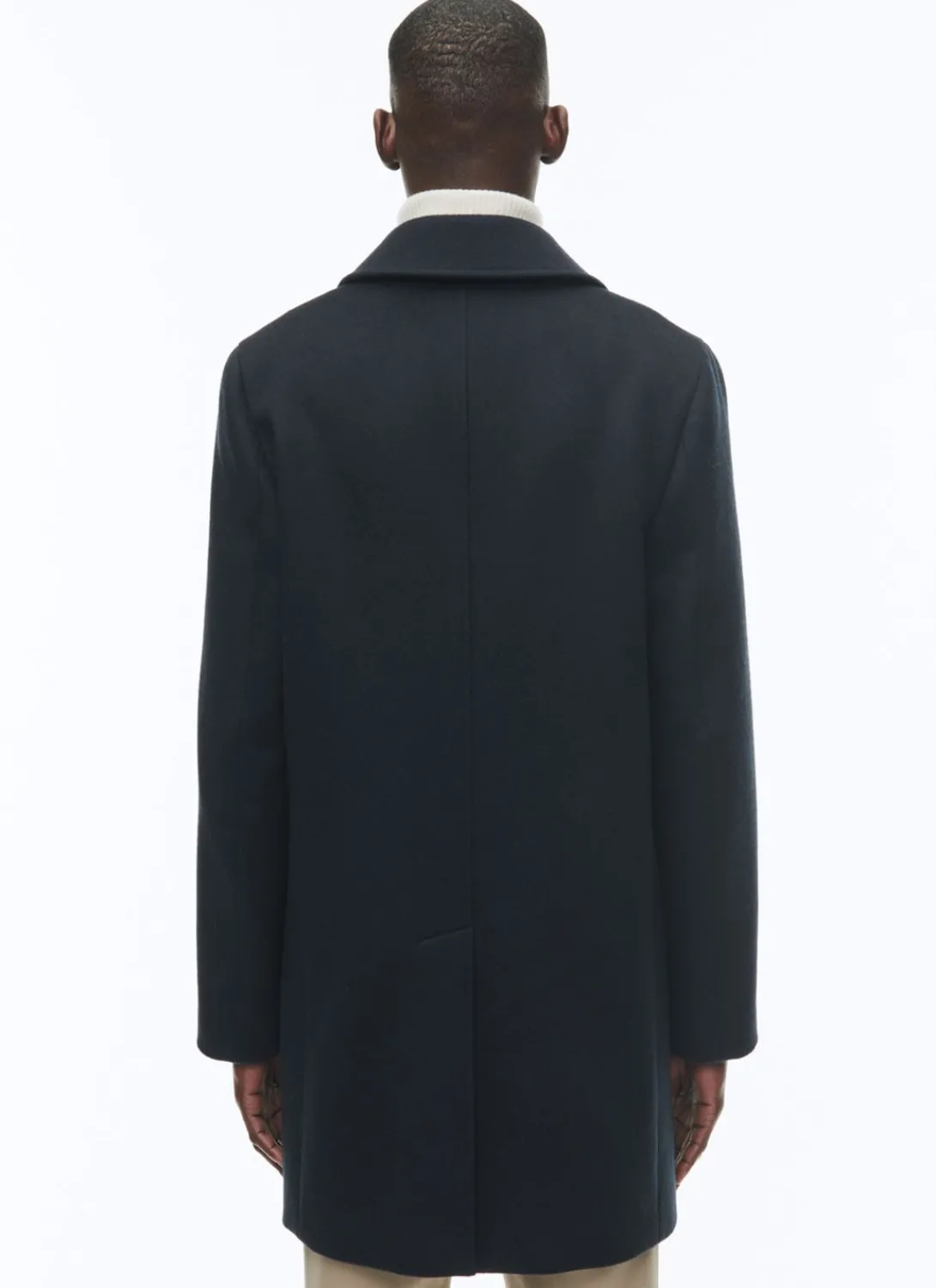 Fursac Woolen Cloth Coat With Officer Collar Navy Blue Best Sale