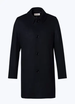 Fursac Woolen Cloth Coat With Officer Collar Navy Blue Best Sale