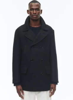 Fursac Woolen Cloth Pea Coat Navy Blue New
