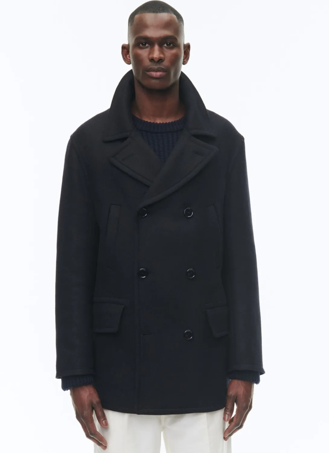 Fursac Woolen Cloth Pea Coat Navy Blue New