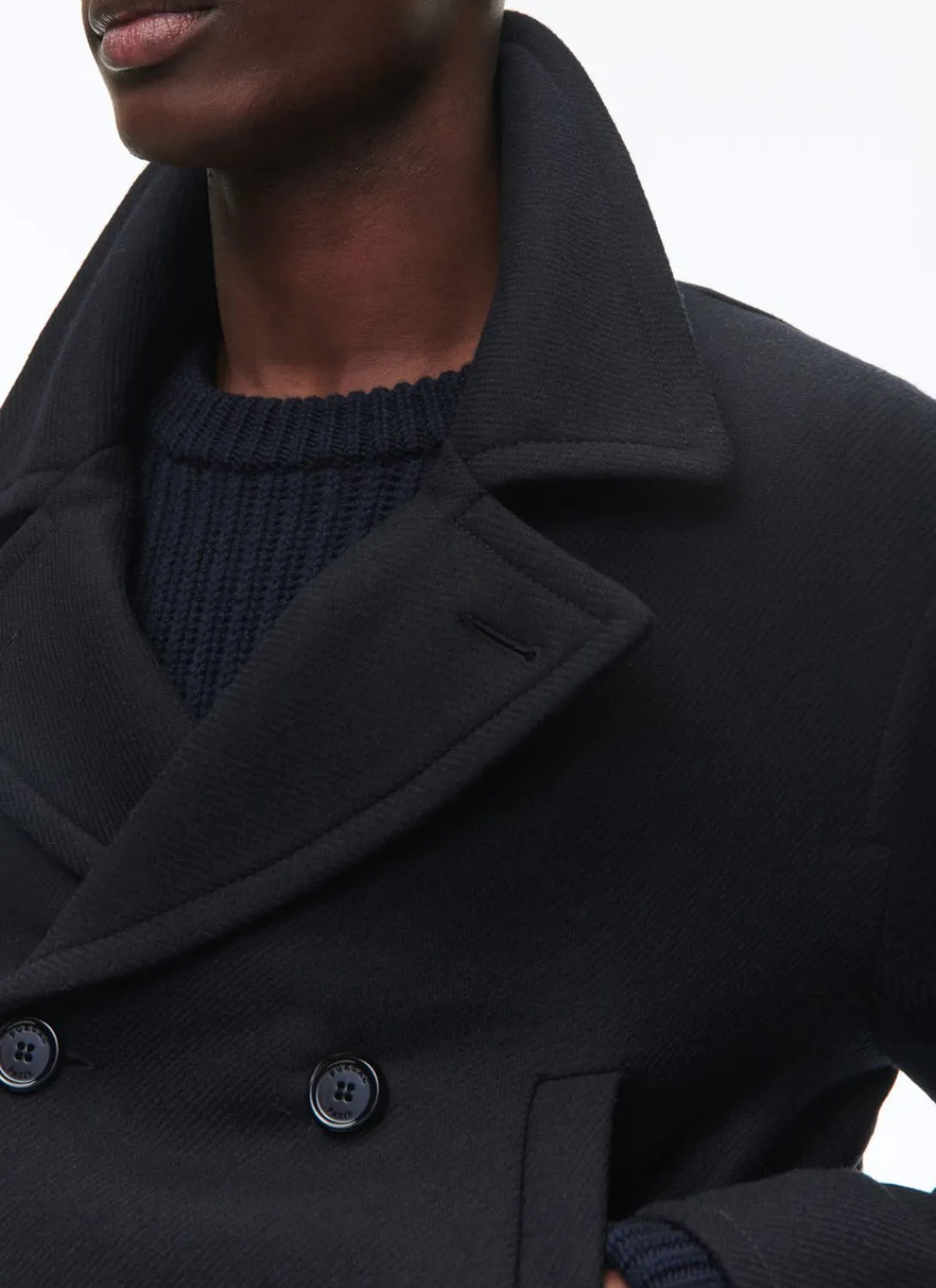 Fursac Woolen Cloth Pea Coat Navy Blue New