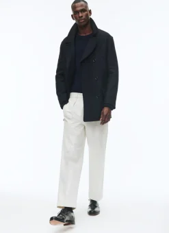 Fursac Woolen Cloth Pea Coat Navy Blue New