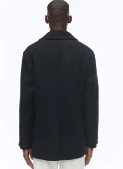 Fursac Woolen Cloth Pea Coat Navy Blue New