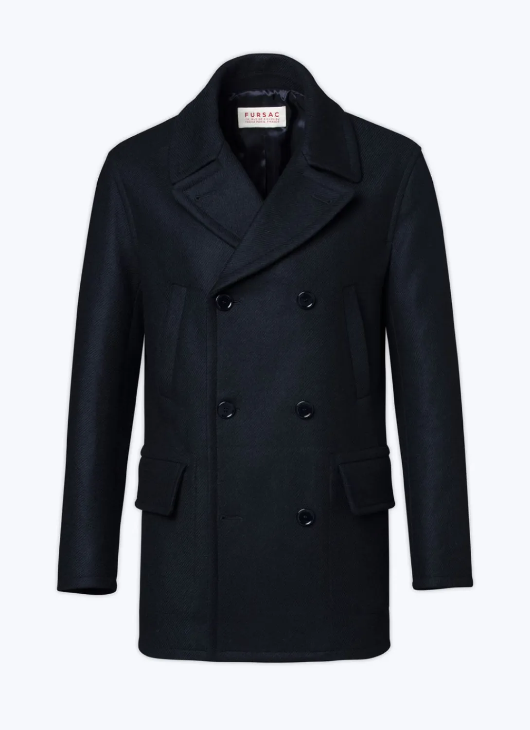Fursac Woolen Cloth Pea Coat Navy Blue New