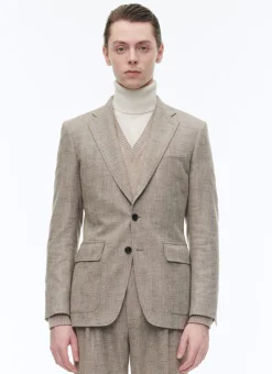 Fursac Wool Fitted Jacket With Herringbone String-Like Beige - Herringbone Pattern Sale