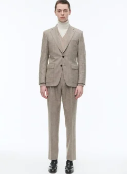Fursac Wool Fitted Suit With Herringbone String-Like Beige - Herringbone Pattern Best Sale