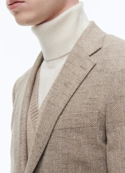 Fursac Wool Fitted Suit With Herringbone String-Like Beige - Herringbone Pattern Best Sale