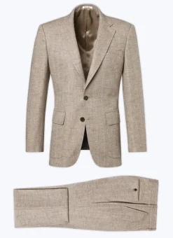 Fursac Wool Fitted Suit With Herringbone String-Like Beige - Herringbone Pattern Best Sale