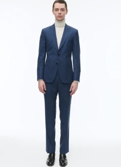 Fursac Wool Fitted Suit With Micro Design Prussian Blue - Micro Design Best