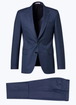 Fursac Wool Fitted Suit With Micro Design Prussian Blue - Micro Design Best