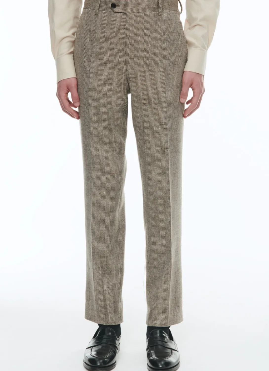 Fursac Wool Fitted Trousers With Herringbone String-Like Beige - Herringbone Pattern Online