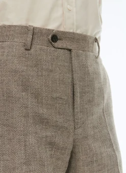 Fursac Wool Fitted Trousers With Herringbone String-Like Beige - Herringbone Pattern Online