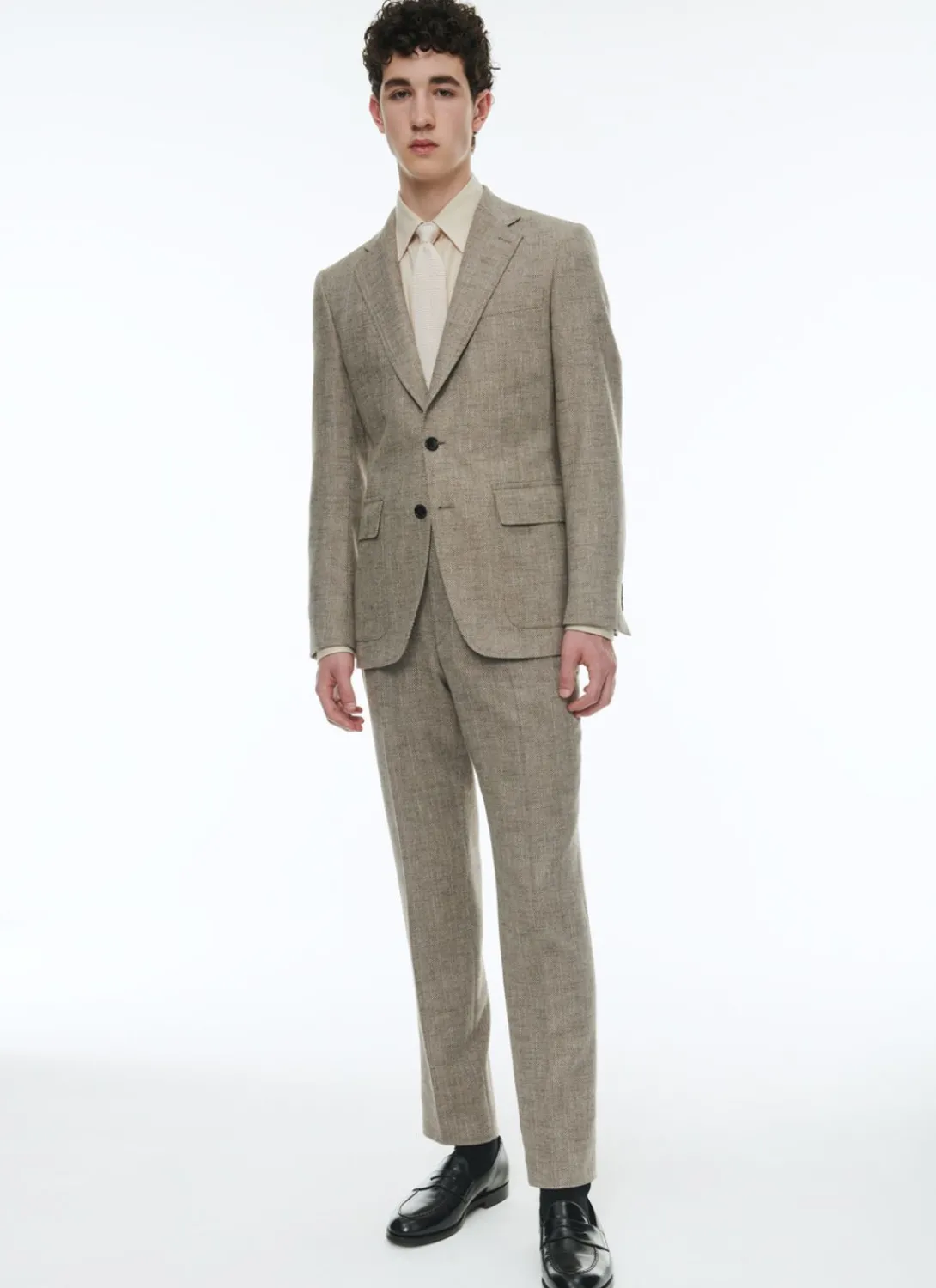 Fursac Wool Fitted Trousers With Herringbone String-Like Beige - Herringbone Pattern Online