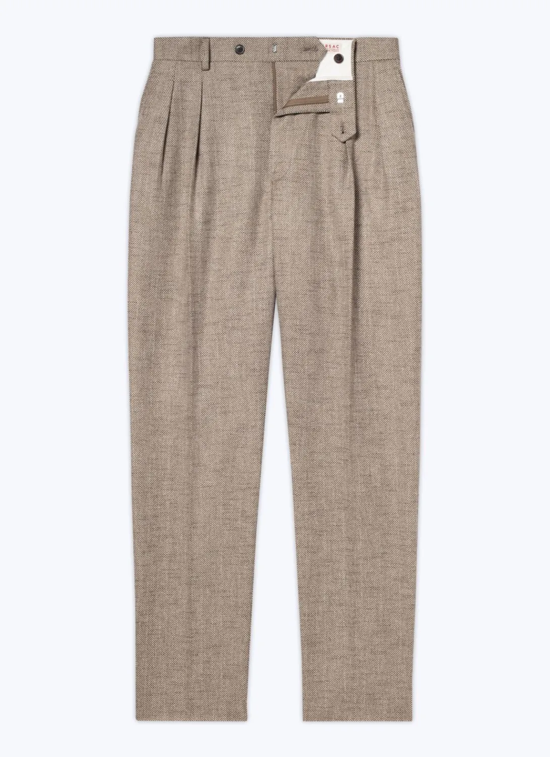 Fursac Wool Fitted Trousers With Herringbone String-Like Beige - Herringbone Pattern Online