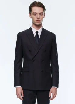Fursac Wool Flannel Double-Breasted Jacket Navy Blue Clearance