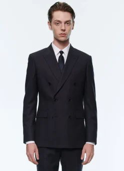 Fursac Wool Flannel Double-Breasted Suit Navy Blue New