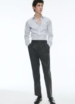 Fursac Wool Flannel Straight Trousers Grey Store