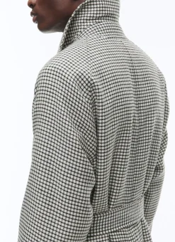 Fursac Wool Long Coat With Belt Ecru - Black Checks Flash Sale