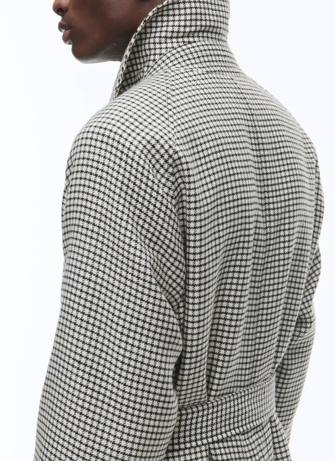 Fursac Wool Long Coat With Belt Ecru - Black Checks Flash Sale