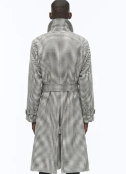 Fursac Wool Long Coat With Belt Ecru - Black Checks Flash Sale
