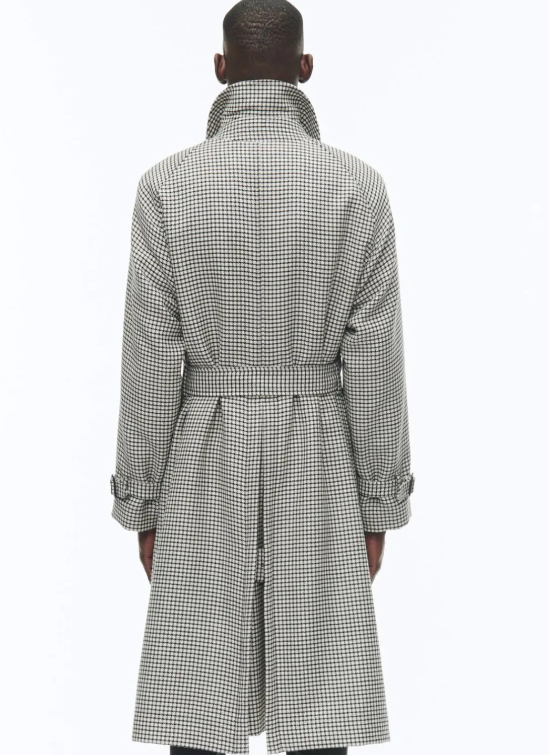 Fursac Wool Long Coat With Belt Ecru - Black Checks Flash Sale