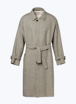 Fursac Wool Long Coat With Belt Ecru - Black Checks Flash Sale