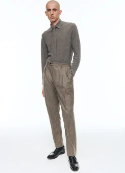 Fursac Wool Longsleeves Polo Sweater Taupe Grey Best Sale