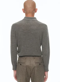 Fursac Wool Longsleeves Polo Sweater Taupe Grey Best Sale