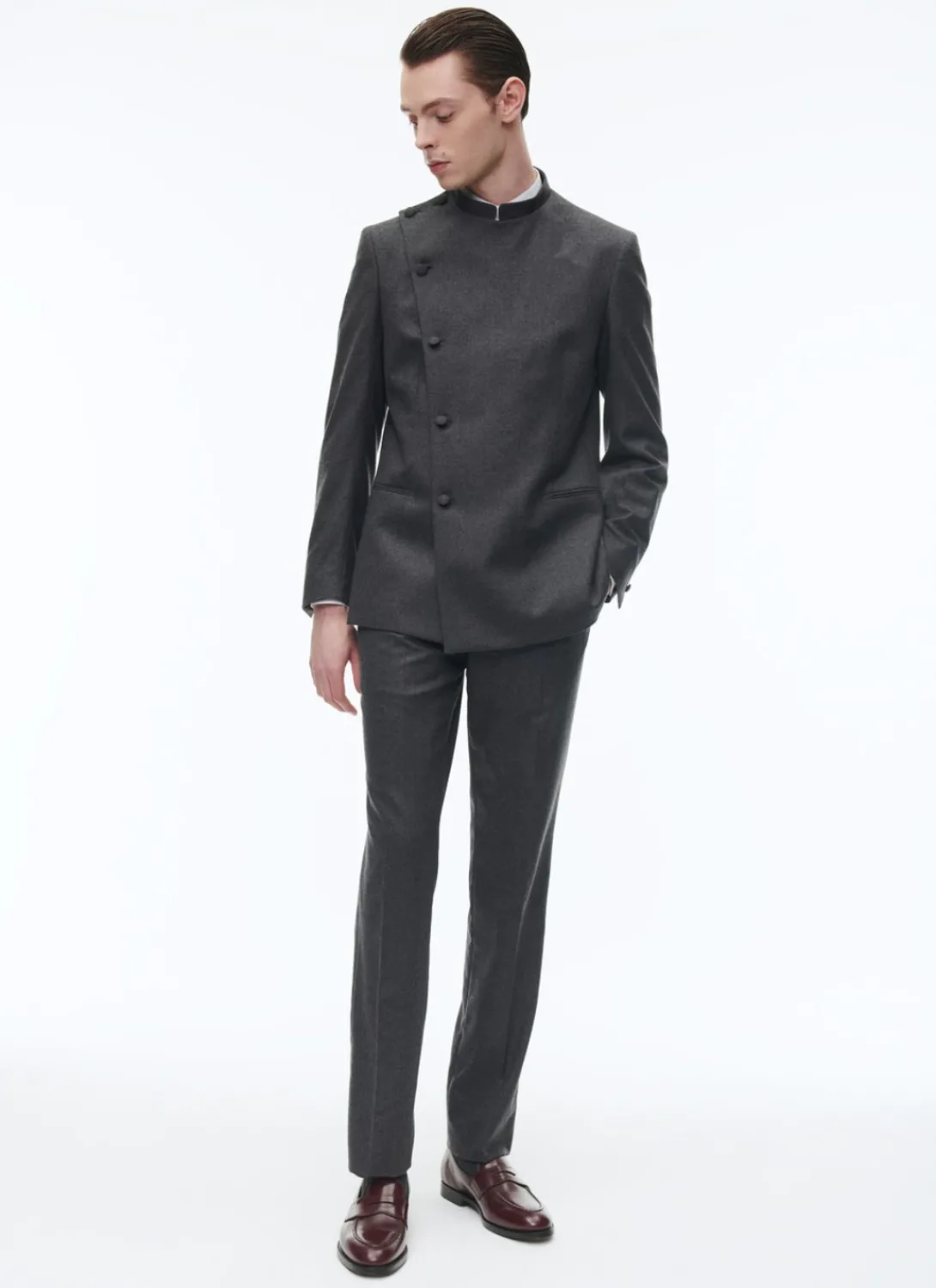 Fursac Wool Officer Collar Double-Breasted Suit Grey Fashion