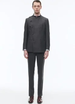 Fursac Wool Officer Collar Double-Breasted Suit Grey Fashion