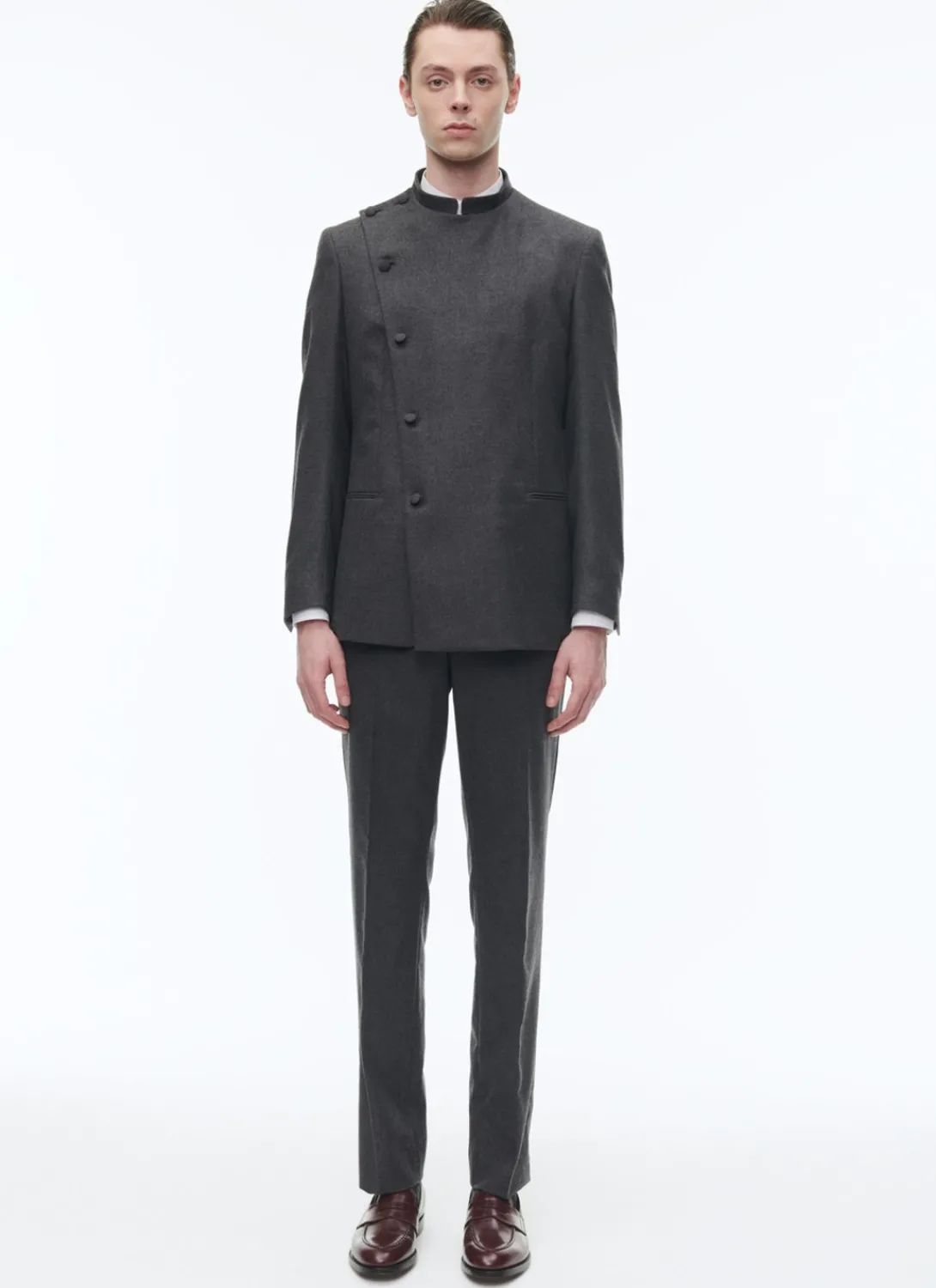 Fursac Wool Officer Collar Double-Breasted Suit Grey Fashion