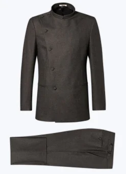 Fursac Wool Officer Collar Double-Breasted Suit Grey Fashion