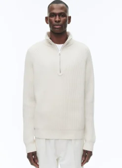 Fursac Wool Ribbed Sweater With Zipped-Rollneck Ecru Discount