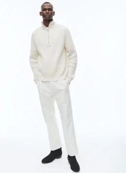 Fursac Wool Ribbed Sweater With Zipped-Rollneck Ecru Discount